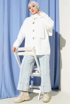 Atkılı Buklet Ceket Beyaz - Ceket