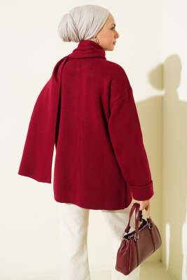 Atkılı Düğmeli Cepli Triko Hırka Bordo - Günün Seçilenleri