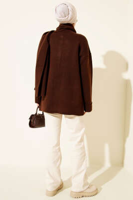 Atkılı Düğmeli Cepli Triko Hırka Kahve - Hırka