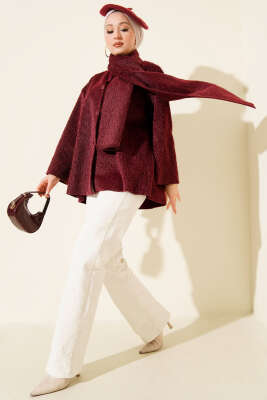 Atkılı Düğmeli Sakallı Ceket Bordo - VAV TEKSTİL