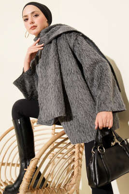 Atkılı Düğmeli Sakallı Ceket Füme - VAV TEKSTİL