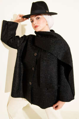 Atkılı Düğmeli Sakallı Ceket Siyah - VAV TEKSTİL