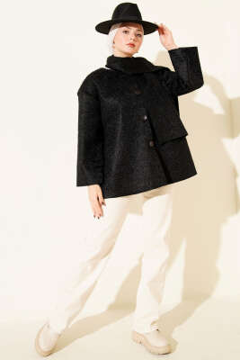 Atkılı Düğmeli Sakallı Ceket Siyah - Ceket