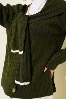 Atkılı Örgülü Kısa Triko Hırka Haki - Hırka