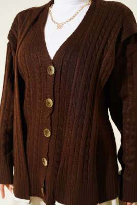 Atkılı Örgülü Kısa Triko Hırka Kahve - Hırka