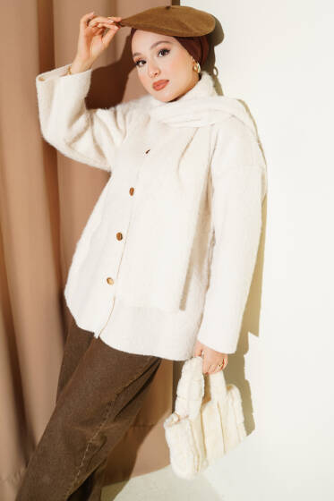 Atkılı Sakallı Ceket Ekru - Ceket