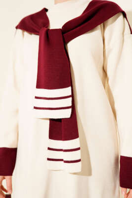 Atkılı Şerit Detaylı Triko İkili Takım Bordo - İkili Takım