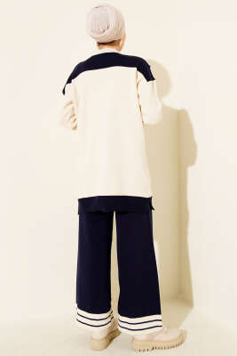 Atkılı Şerit Detaylı Triko İkili Takım Lacivert - İkili Takım