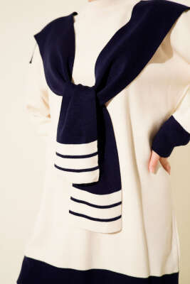 Atkılı Şerit Detaylı Triko İkili Takım Lacivert - İkili Takım