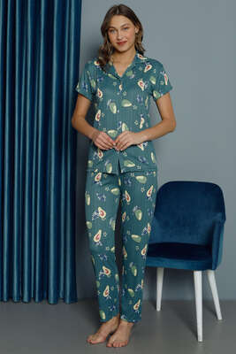 Avokado Desenli Kadın Pijama Takımı Çağla Yeşilli - Thumbnail