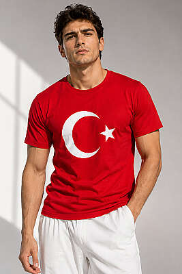 Ay Yıldız Baskılı Erkek T-shirt Kırmızı - WİPEOUT
