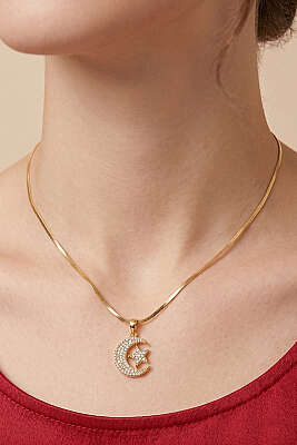 Ay Yıldız Detaylı Mini Taşlı Kolye Gold - DEMİR BİJUTERİ