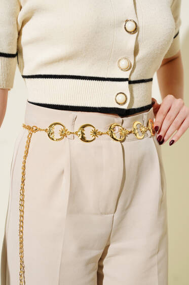 Ay Yıldız Figürlü Zincir Kemer Gold - Zincirli Kemer