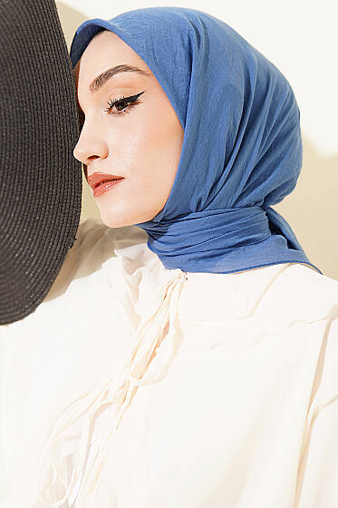 Aya Serisi İnce Pamuk Eşarp İndigo - Başörtüsü