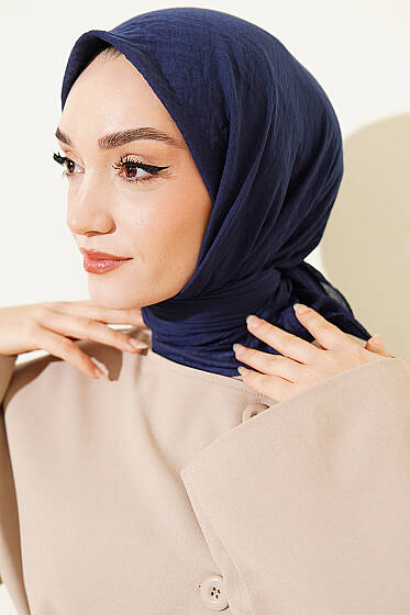 Aya Serisi İnce Pamuk Eşarp Lacivert - Başörtüsü