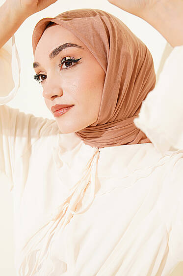 Aya Serisi İnce Pamuk Eşarp Latte - Başörtüsü