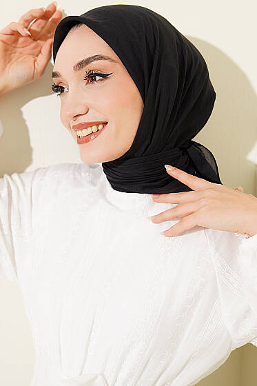 Aya Serisi İnce Pamuk Eşarp Siyah - Başörtüsü