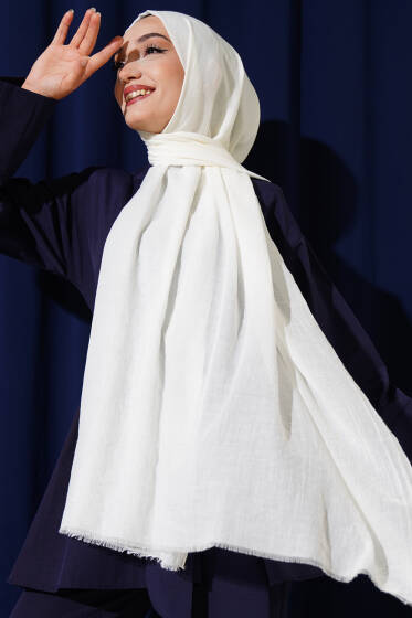 Aya Serisi İnce Pamuk Şal Ekru -32 - Başörtüsü
