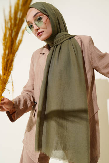 Aya Serisi İnce Pamuk Şal Haki -152 - Başörtüsü