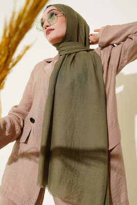 Aya Serisi İnce Pamuk Şal Haki -80 - Başörtüsü