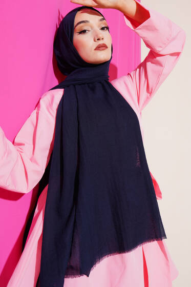 Aya Serisi İnce Pamuk Şal Lacivert -167 - Başörtüsü