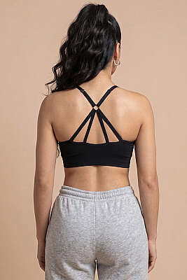 Ayarlı Arkası İpli Büstiyer Siyah - Spor Tayt