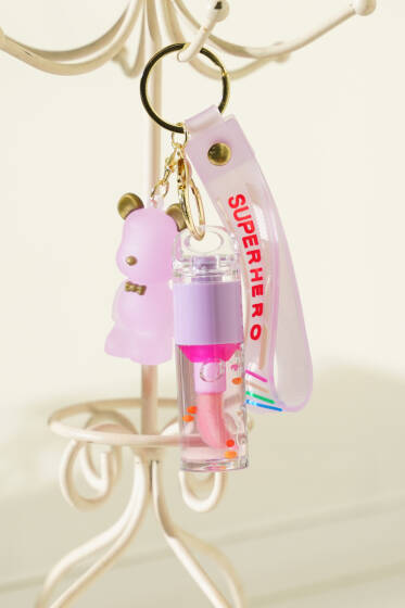 Ayıcık Anahtarlıklı Dudak Parlatıcı Lila - Makyaj Aksesuarları