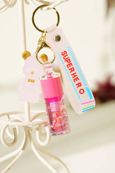 Ayıcık Anahtarlıklı Dudak Parlatıcı Pembe - Makyaj Aksesuarları