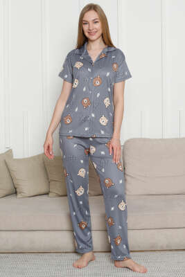 Ayıcık Baskılı Kısa Kol Pijama Takımı Gri - Pijama