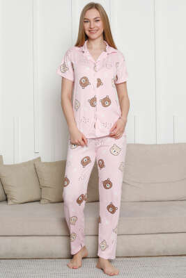 Ayıcık Baskılı Kısa Kol Pijama Takımı Pembe - Kadın Pijama Takımı
