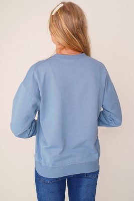 Ayıcık Baskılı Mavi Sweatshirt - Kadın Giyim Modelleri