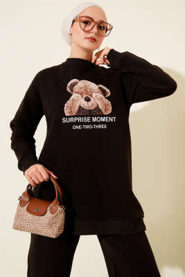 Ayıcık Baskılı Üç İplik İkili Takım Acı Kahve - İkili Takım