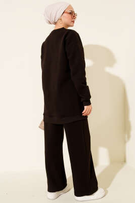 Ayıcık Baskılı Üç İplik İkili Takım Acı Kahve - İkili Takım