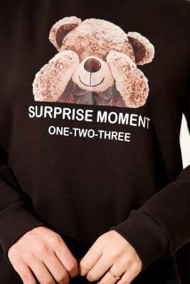 Ayıcık Baskılı Üç İplik İkili Takım Acı Kahve - İkili Takım