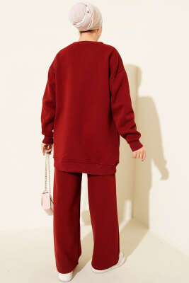 Ayıcık Baskılı Üç İplik İkili Takım Bordo - İkili Takım