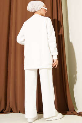 Ayıcık Baskılı Üç İplik İkili Takım Ekru - İkili Takım