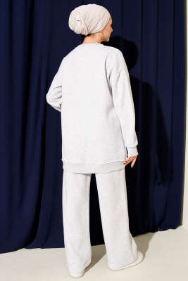 Ayıcık Baskılı Üç İplik İkili Takım Gri - İkili Takım