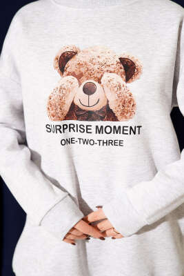 Ayıcık Baskılı Üç İplik İkili Takım Gri - İkili Takım