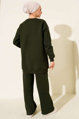 Ayıcık Baskılı Üç İplik İkili Takım Haki - İkili Takım