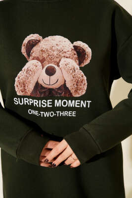 Ayıcık Baskılı Üç İplik İkili Takım Haki - İkili Takım