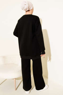 Ayıcık Baskılı Üç İplik İkili Takım Siyah - İkili Takım