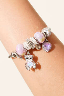 Ayıcık Charmlı Bileklik Lila - Günün Seçilenleri