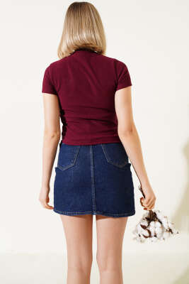 Ayıcık Desenli Nakışlı Kaşkorse Bluz Bordo - Kadın Giyim Modelleri