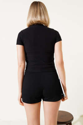 Ayıcık Desenli Nakışlı Kaşkorse Bluz Siyah - Kadın Giyim Modelleri