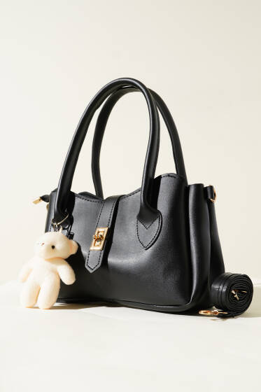 Ayıcık Detaylı Çanta Siyah - Kol Çantası