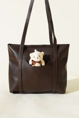 Ayıcık Detaylı Uzun Kulplu Kadın Çanta Acı Kahve - Kol Çantası