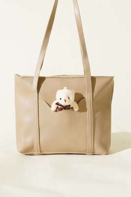 Ayıcık Detaylı Uzun Kulplu Kadın Çanta Bej - Kol Çantası