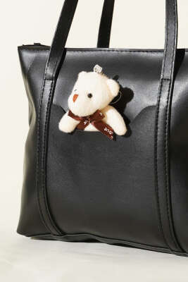 Ayıcık Detaylı Uzun Kulplu Kadın Çanta Siyah - Kol Çantası