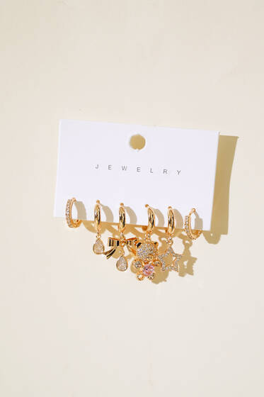 Ayıcık Figürlü Karışık Küpe Set Gold - Küpe