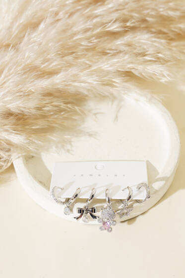 Ayıcık Figürlü Karışık Küpe Set Gümüş - Küpe